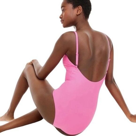 J. Crew Rounded V neck One piece Swimsuit in Pink 8 - Picture 3 of 5